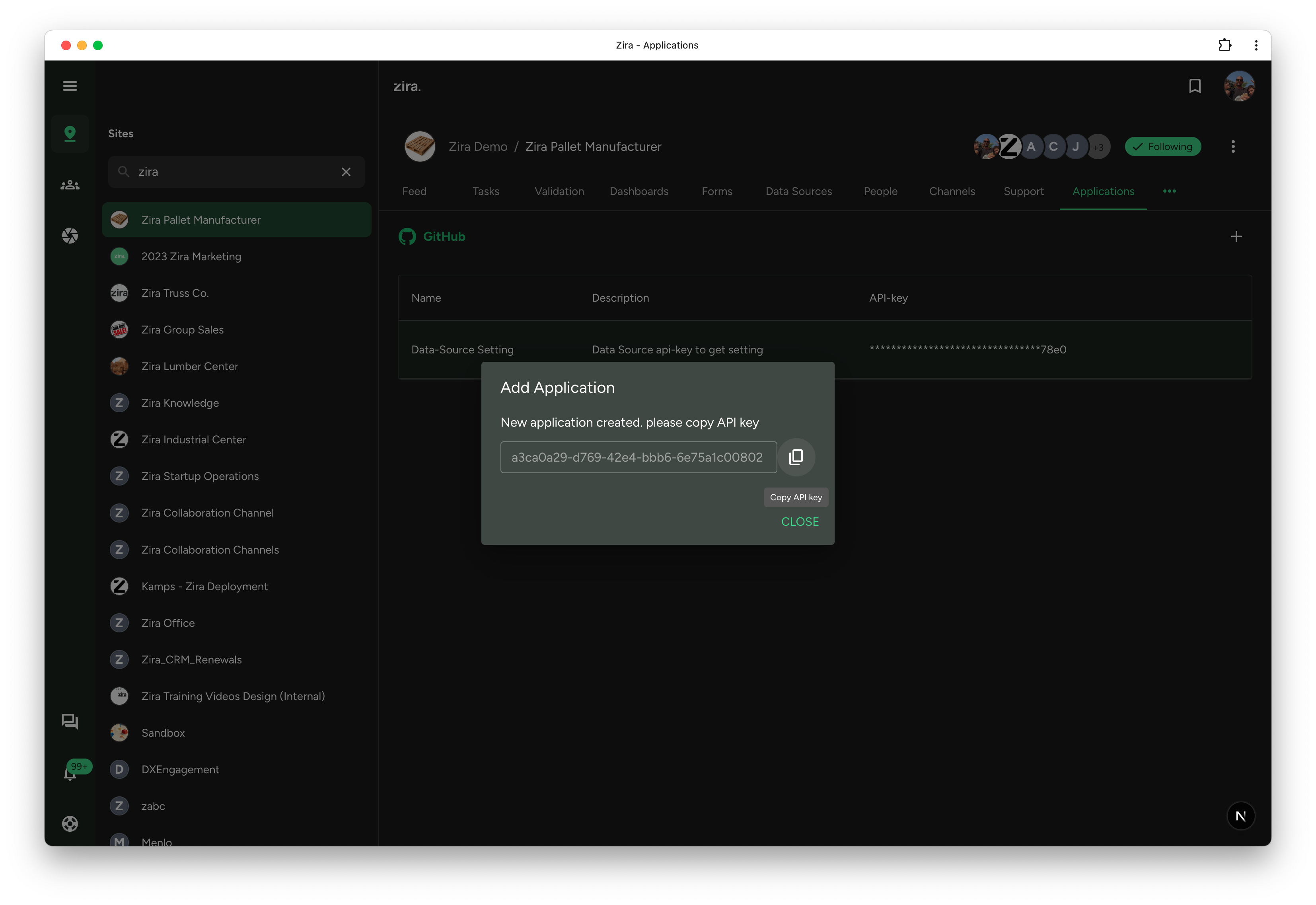 Copy the API key after creation