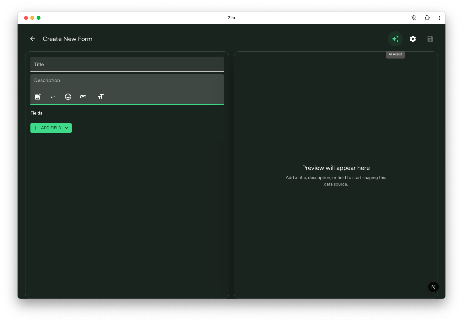 Form editor showing a configured field and live preview.