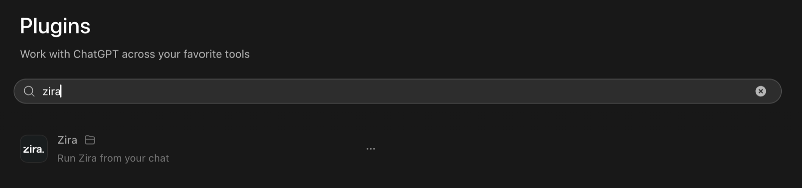 Searching for Zira on the Codex Plugins page.