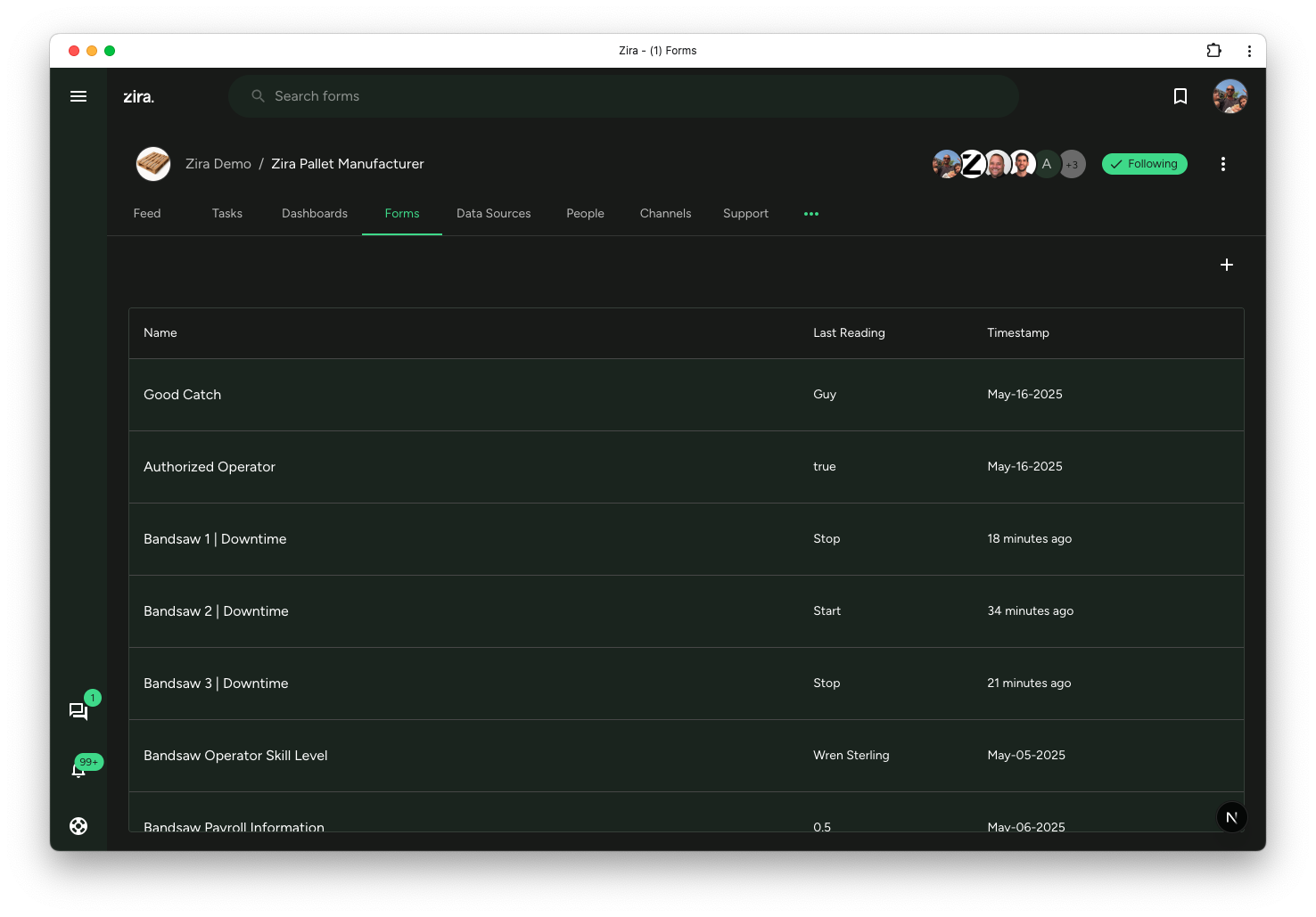 Forms tab with the form list visible.