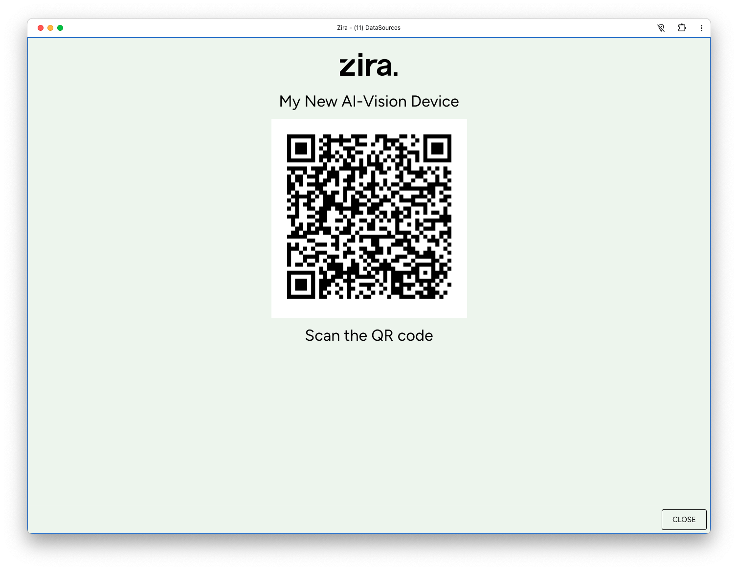 QR code screen for pairing the AI-Vision device.
