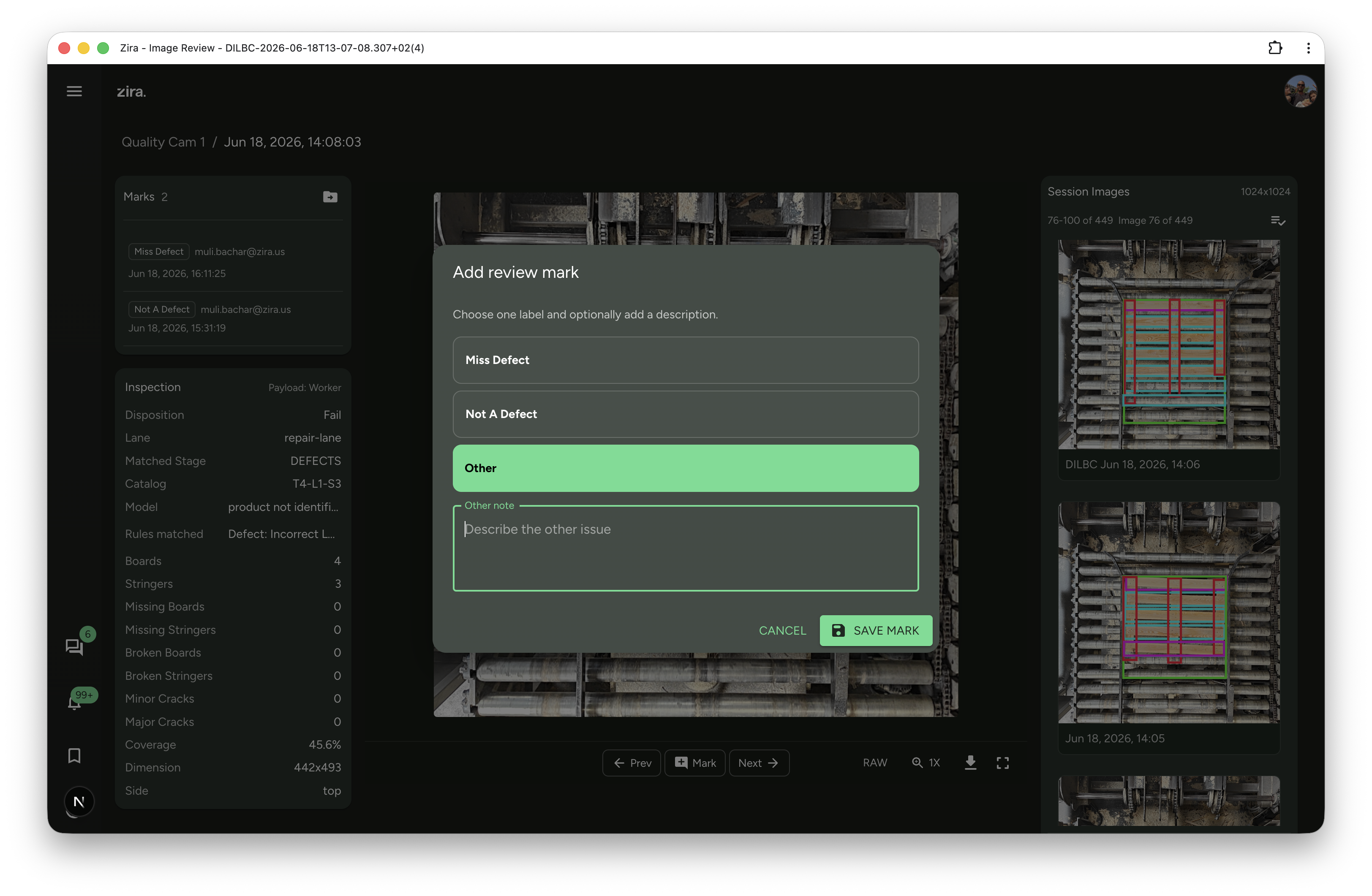 Add review mark window with the available review labels.