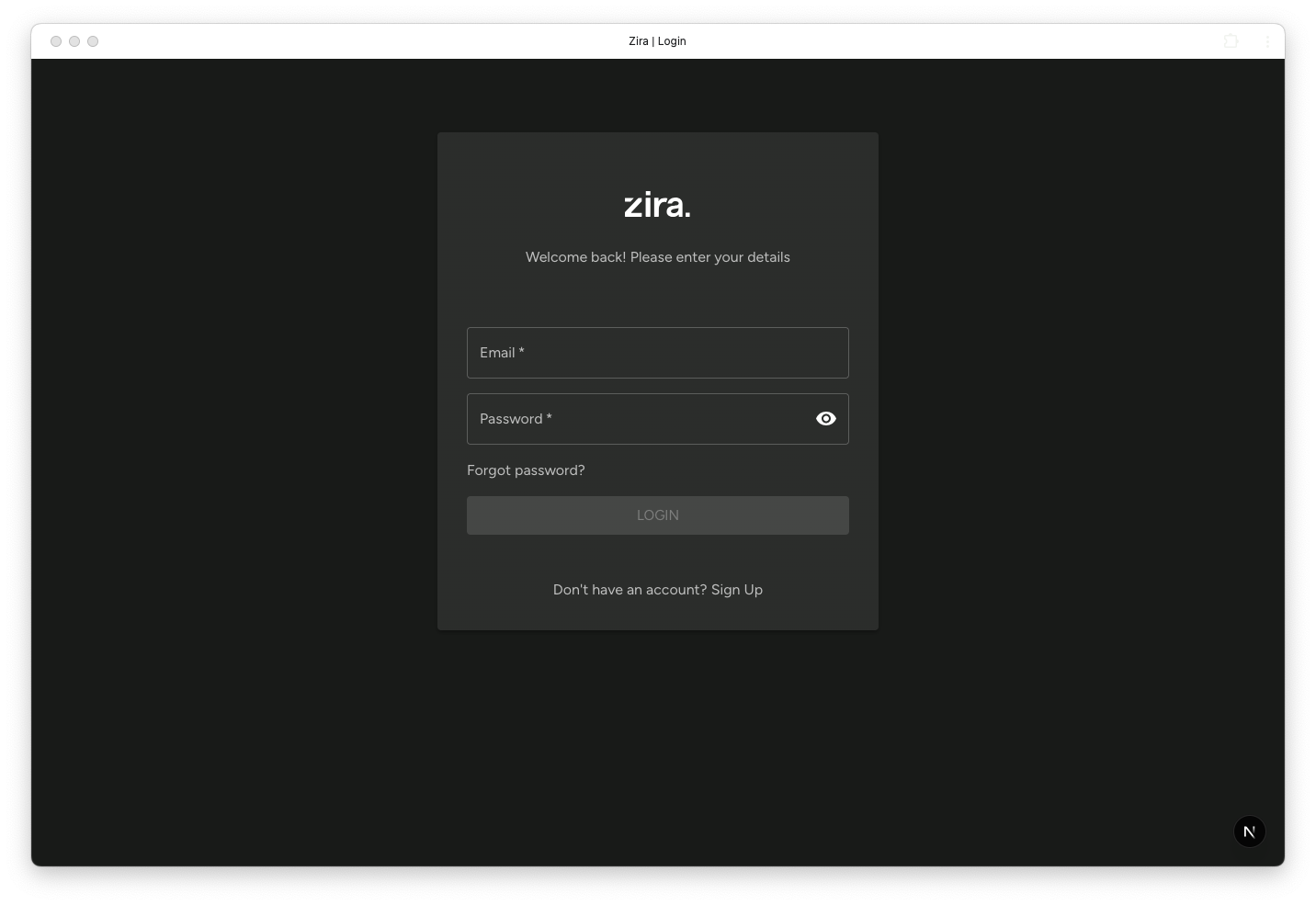 Sign-in page with the Email and Password fields visible.
